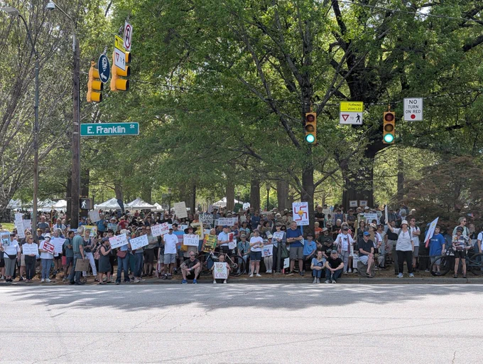 A crowd of protesters against recent illegal federal actions