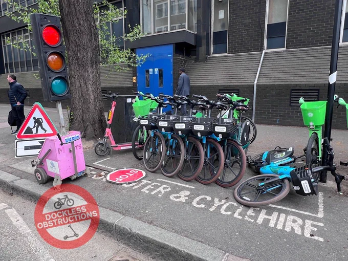 Euston station dockless hire parking bay with space for 8 bikes.