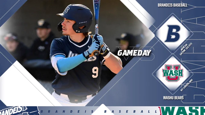 TEXT: GAMEDAY! Brandeis Basebal vs. Washington U. Bears, April 18, 12 PM (11 CT), St. Louis, Mo.
IMAGE: Dylan Walsh in the batter's box awaiting a pitch