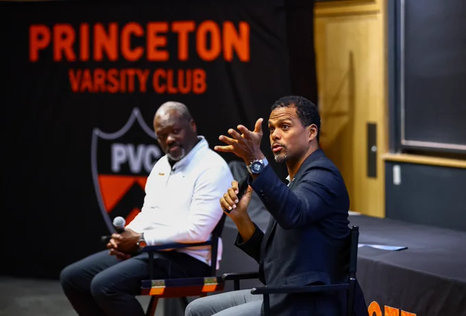 Jason Wright speaking next to John Mack ’00 at the Jake McCandless ’51 PVC Speaker Series
