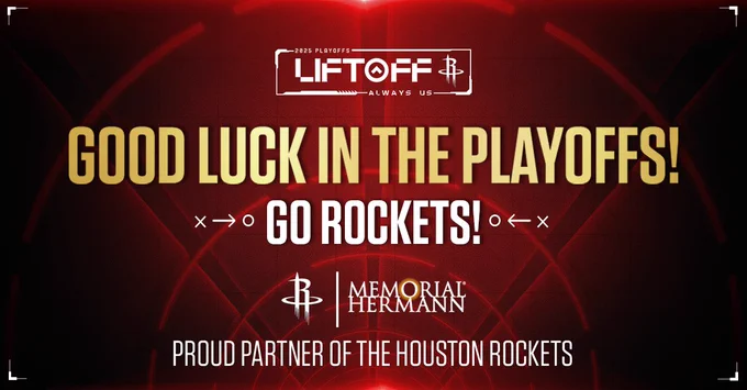Good luck in the playoffs! Go Rockets! 

Memorial Hermann: Proud Partner of the Houston Rockets.