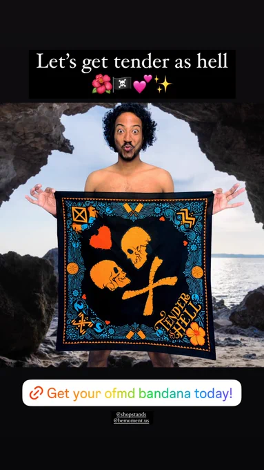 Picture of Samba Schutte holdig up a Tender As Hell Bandana. The words "Let's get tender as hell"