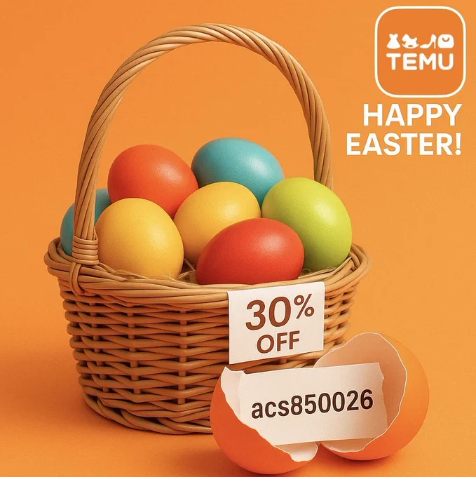 
Temu Easter Coupon Code acs850026 – 30% off and free shipping for all products. Valid for new users. Limited-time Easter offer

