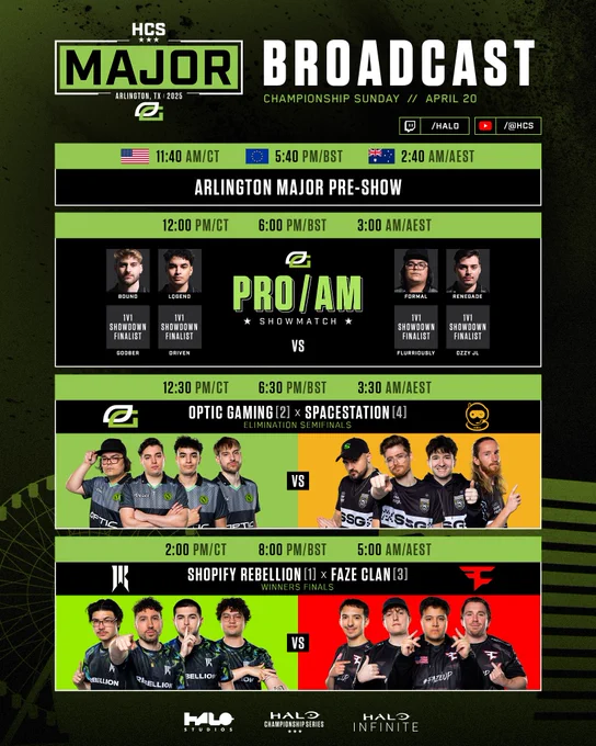 HCS Arlington Major 2025 - Championship Sunday Schedule