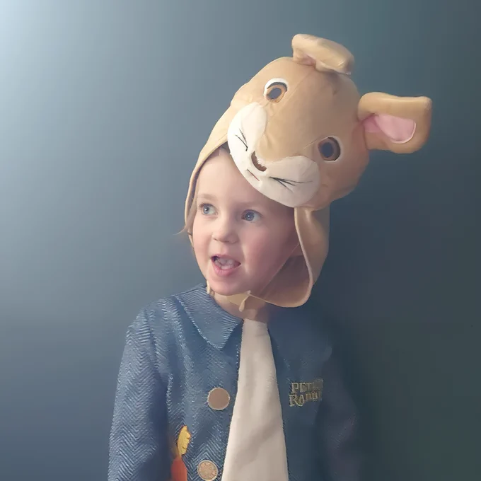Beatrix, a heart transplant recipient, celebrates Easter by wearing a cuddly bunny hat.
