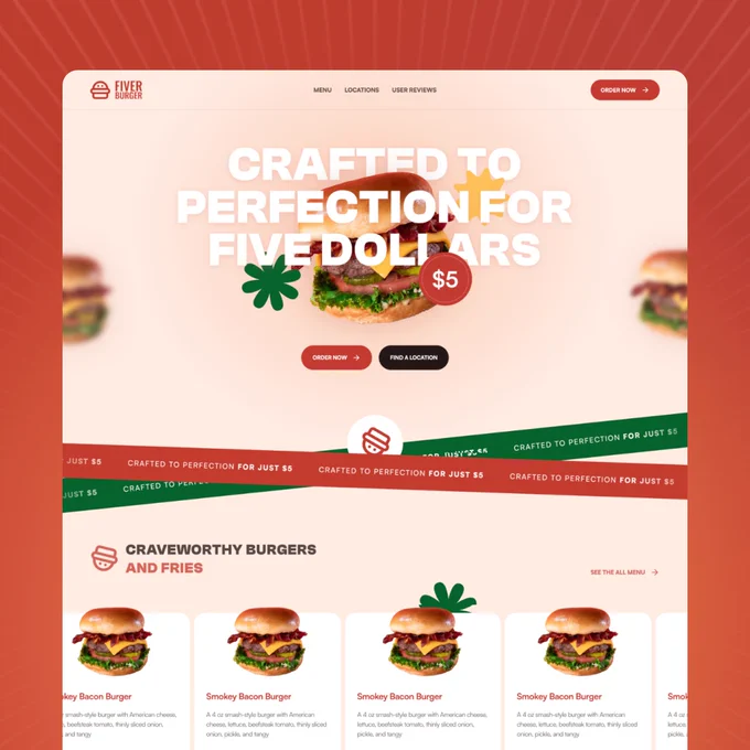 Fiver Burger website design by Pixelate