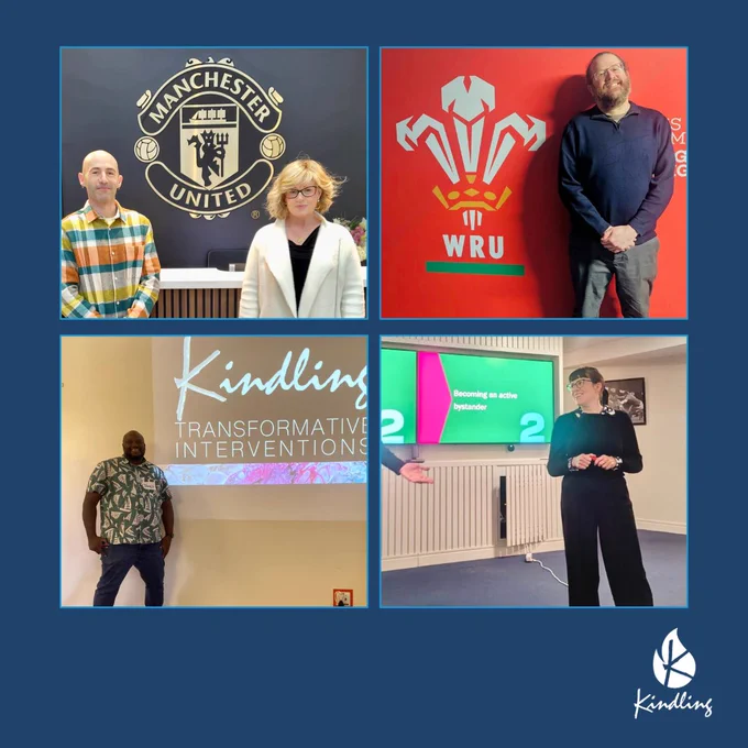 Four photos of Kindling team members in a 2x2 grid on a navy background