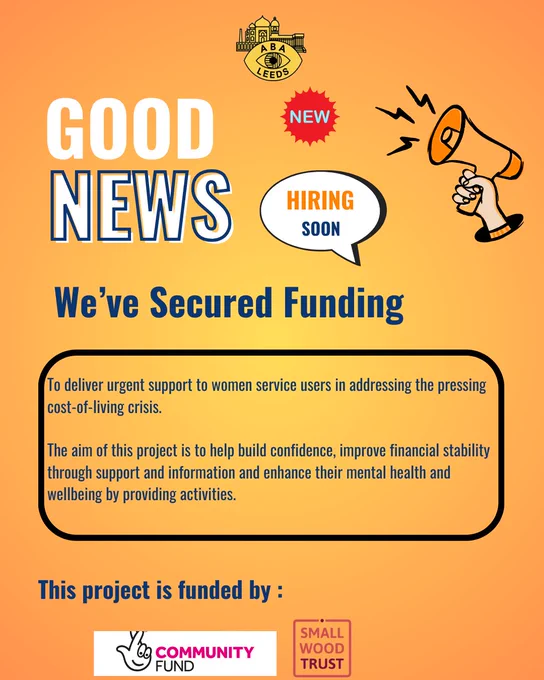 🎉We’re thrilled to share that we've secured funding from the @SmallwoodTrust and @TNLComFund  to deliver a vital new project supporting women through the ongoing cost-of-living crisis. Huge thanks to our funders! 💙
#SmallwoodTrust #TNLCommunityFund #WomenSupport