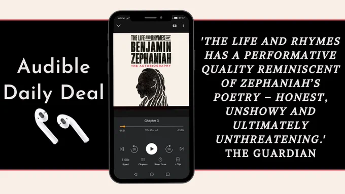 Audio cover of The Life and Rhymes of Benjamin Zephaniah. Audible Daily Deal. 'The Life and Rhymes has a performative quality reminiscent of Zephaniah’s poetry – honest, unshowy and ultimately unthreatening. It matches the man.' ― The Guardian