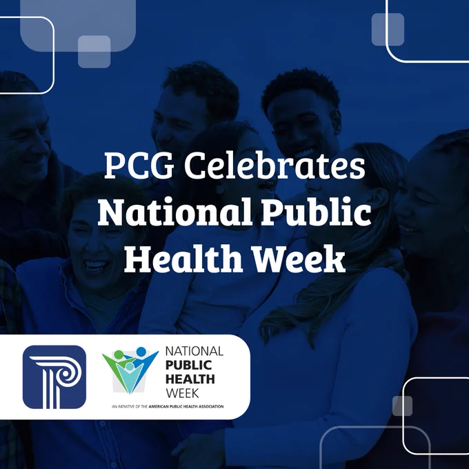 PCG Celebrates National Public Health Week. Background photo of diverse happy people.