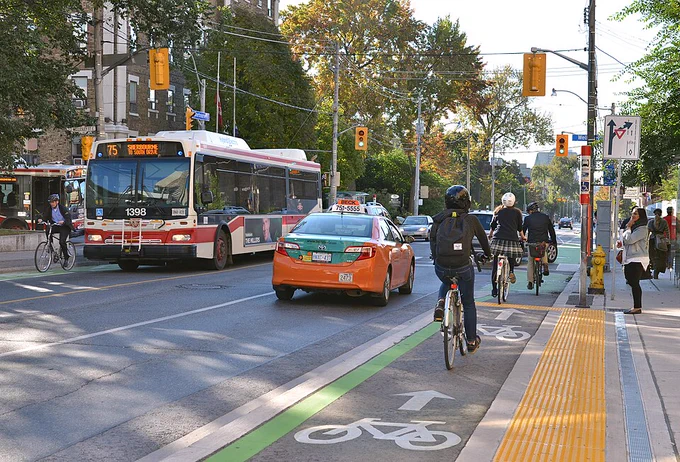 Toronto bikes lines on Sherbourne Street.