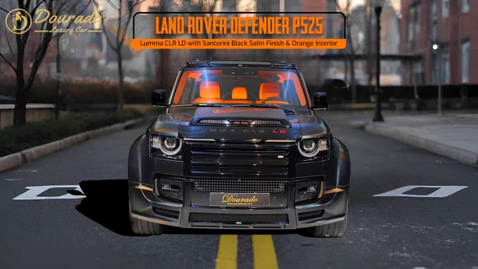 Land Rover Defender P525 Lumma CLR LD with Orange Interior and Santorini Black Satin Finish Exterior for Sale in Dubai 