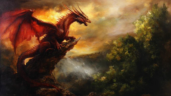 A majestic dragon in an epic scene --sref 4161829918