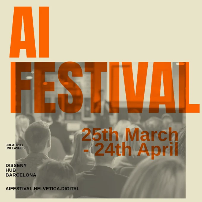 Join us at the AI & Creativity Festival in Barcelona, where creativity meets innovation! Hosted by the Barcelona Creativity & Design Foundation. Discover how AI can amplify your creativity and open new possibilities. 
https://aifestival.helvetica.digital