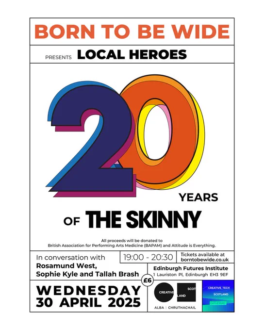 Artwork for Born to be Wide's Local Heroes event celebrating 20 Years of The Skinny.