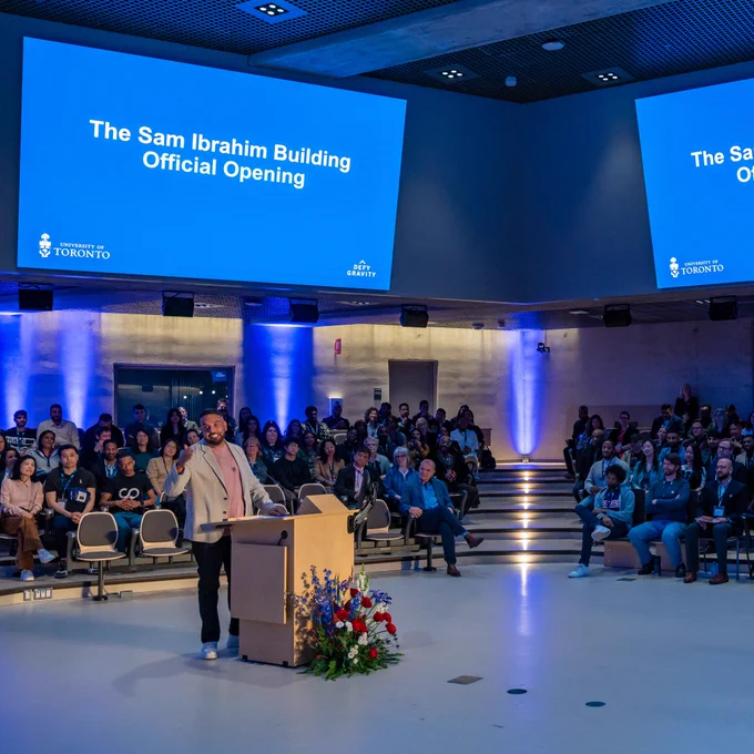 Sam Ibrahim gives remarks at the official opening. 