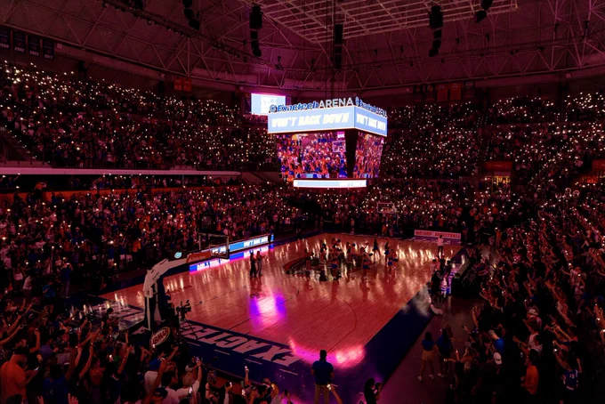 The O’Connell Center lit up by students as “Won’t Back Down” plays