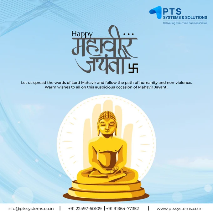 Greetings from PTS Systems & Solutions Pvt. Ltd. on the occasion of Mahavir Jayanti with an idol of Lord Mahavir.