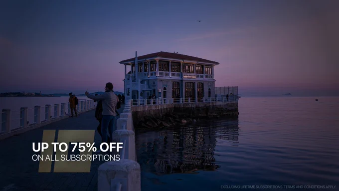 Connecting people at a pier with 75% off on all subscriptions.
