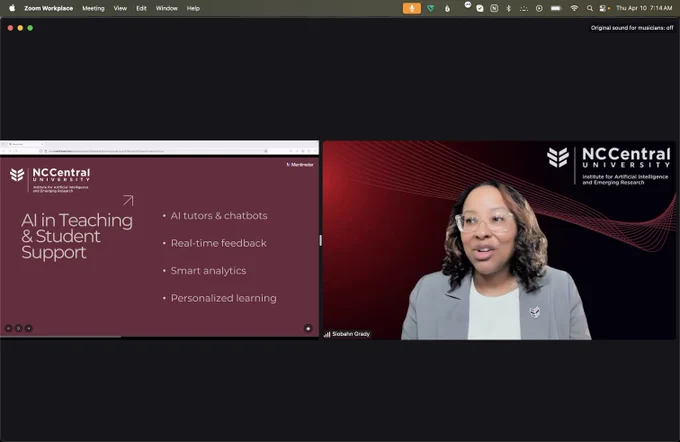 Dr Siobahn Grady presents at Quality in Action 2025. She is pictured next to a slide on AI in Teaching & Student Support.