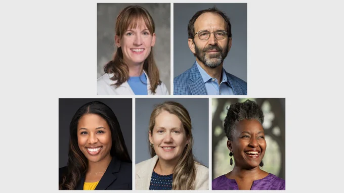 Headshots of Dr. Lindsay Edwards, Dr. Dwight Koeberl, Dr. Allison Martin, Dr. Devon Noonan, and Dr. Wylin Wilson.