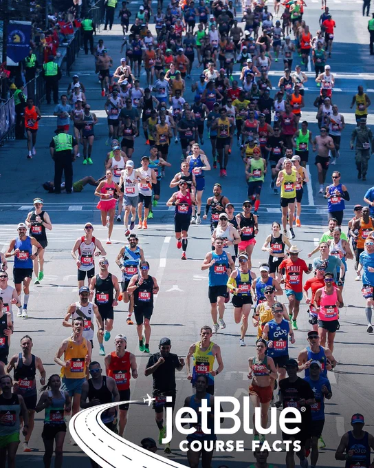 Image from above of Boston Marathon participants crossing the Finish Line