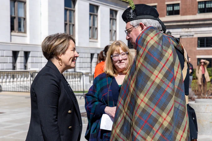 Governor Healey with Atholl Highlanders.