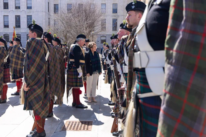 Governor Healey with Atholl Highlanders.