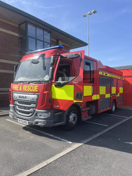 Picture of a Lancashire Fire and Rescue Fire Engine, parked outside Lancashire FA in Leyland, which is from Leyland Fire Station.