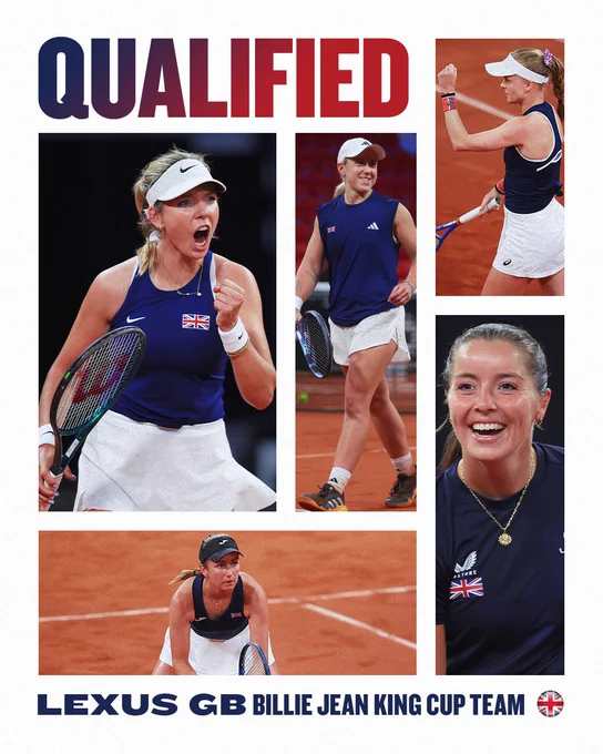 Graphic showing the Lexus GB Billie Jean King Cup Team qualify for September's Finals in Shenzhen, beating the Netherlands 2-1