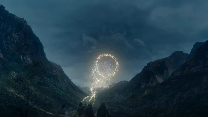 The One Power is channeled over the mountainous scenery of the Two Rivers.