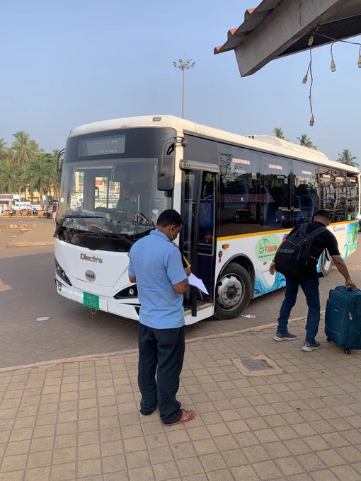 The shuttle bus at the pickup point at new Mapusa bus stand at 8am today.