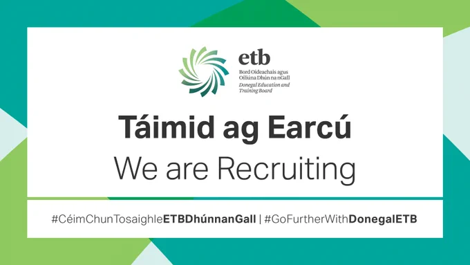 We're recruiting in English and Irish with a logo and hashtags. 