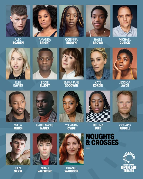 Headshots of the cast of Noughts & Crosses and their names.