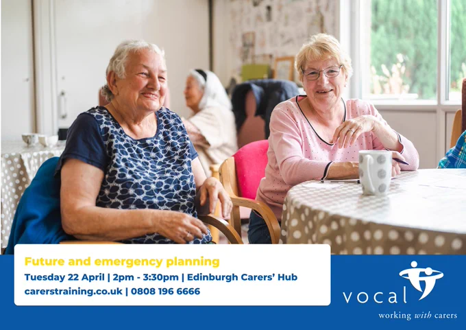 Additional info: event takes place Tuesday 22 April 2pm to 3:30pm at Edinburgh Carers' Hub. Call 0808 196 6666 or visit carerstraining.co.uk to book.