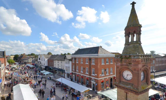 Ormskirk town centre on market day, Lancashire.