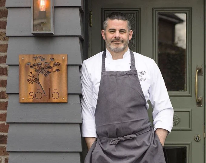Chef Tim Allen outside his Michelin starred restaurant So-Lo in Aughton, nr Ormskirk, Lancashire