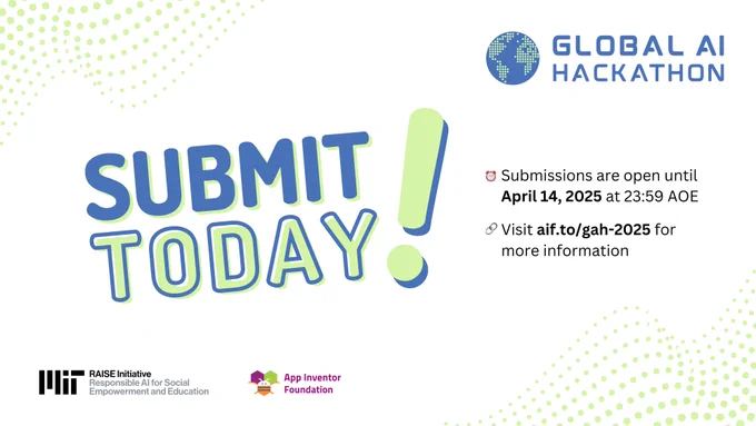 Illustration promoting the Global AI Hackathon. Text: Submit Today