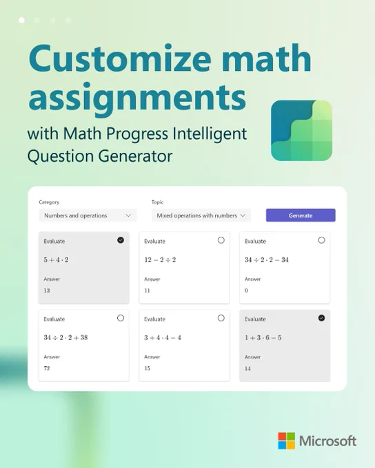 Customize math assignments with Math Progress Intelligent Question Generator