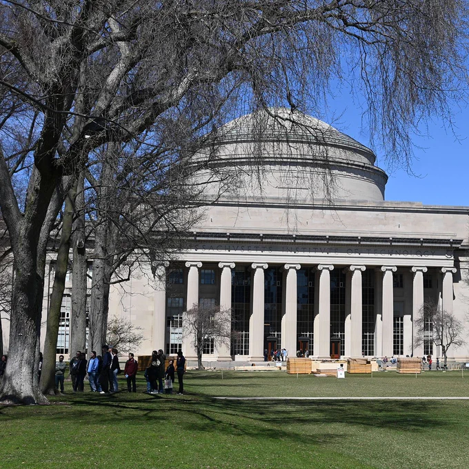 Tour group in front of MIT's great Dome.