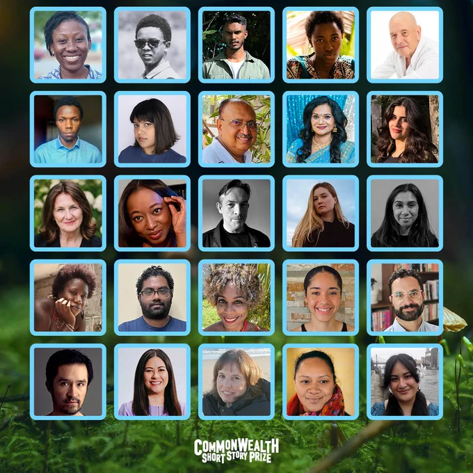 Graphic showing photos of the 25 shortlisted Commonwealth Short Story Prize writers.