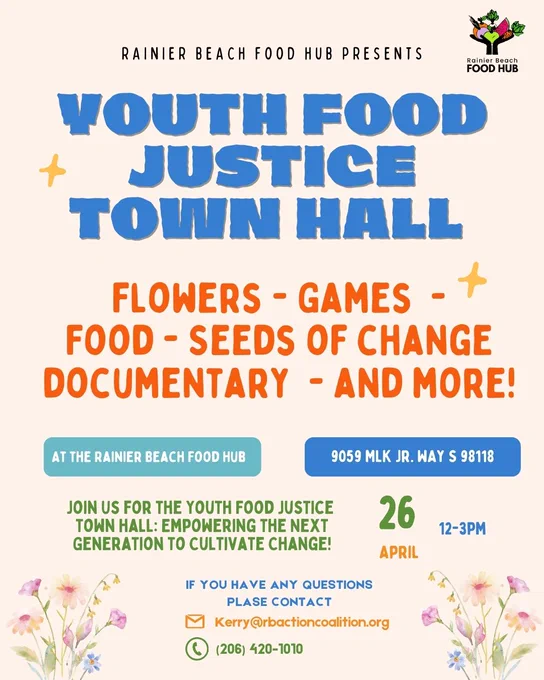 Flyer for Youth Food Justice Town Hall with event details and contact information.