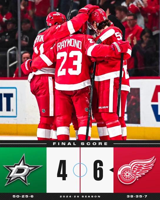 Final score: Red Wings defeat Stars 6-4