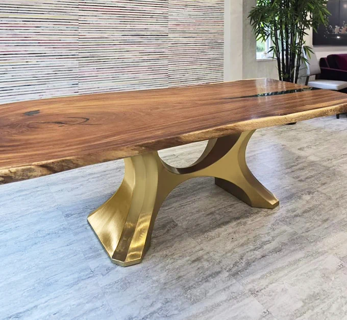 The 310 Hoshi Metal Table Base (50"L x 21"W x 28"H) combines strength and style, supporting up to 1000 lbs. Its durable metal build and pre-drilled holes make installation quick and easy.