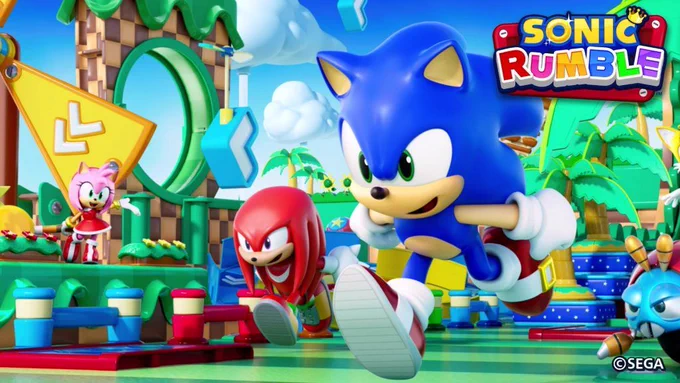 aonic runs past the camera as other characters stand in the background