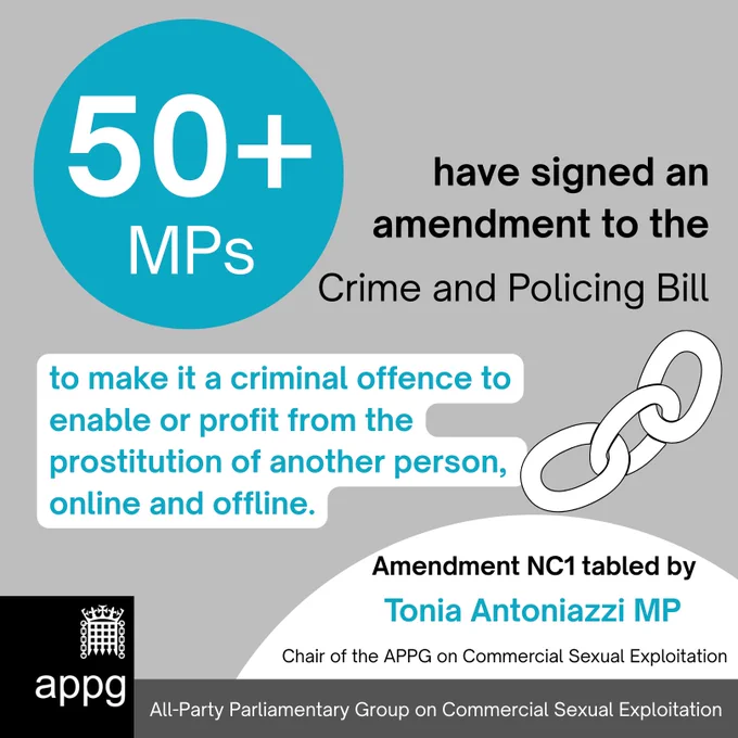 50  MPs have signed an amendment to outlaw pimping websites.