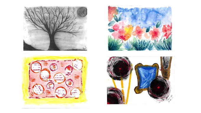 four photocopied art pieces exploring harm reduction and substance use