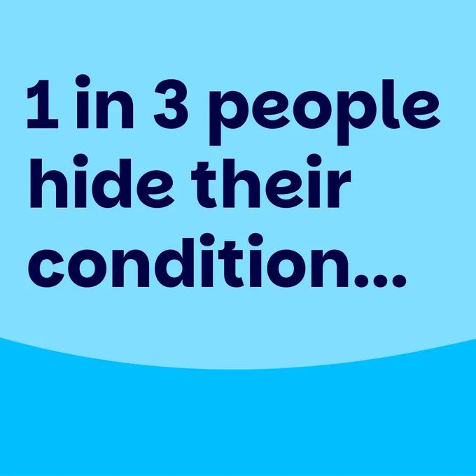 Text on a blue background stating "1 in 3 people hide their condition...