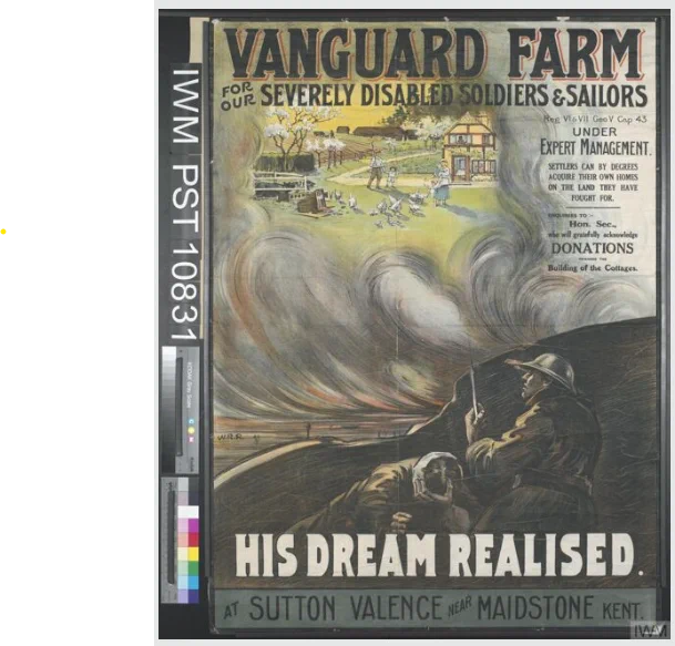 Poster advertising "Vanguard Farm, for our severely disabled soldiers and sailors"