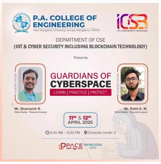Thincnext partnered with @pacemangalore, for a 2-day workshop on IoT & Cybersecurity including Blockchain (April 11–12,2025).
Keynote by Shamanth R & Rohith KM.
Grateful to PACE for the collaboration and warm reception!

#thincnext #thincnextdigital #cybersecurity #hacking